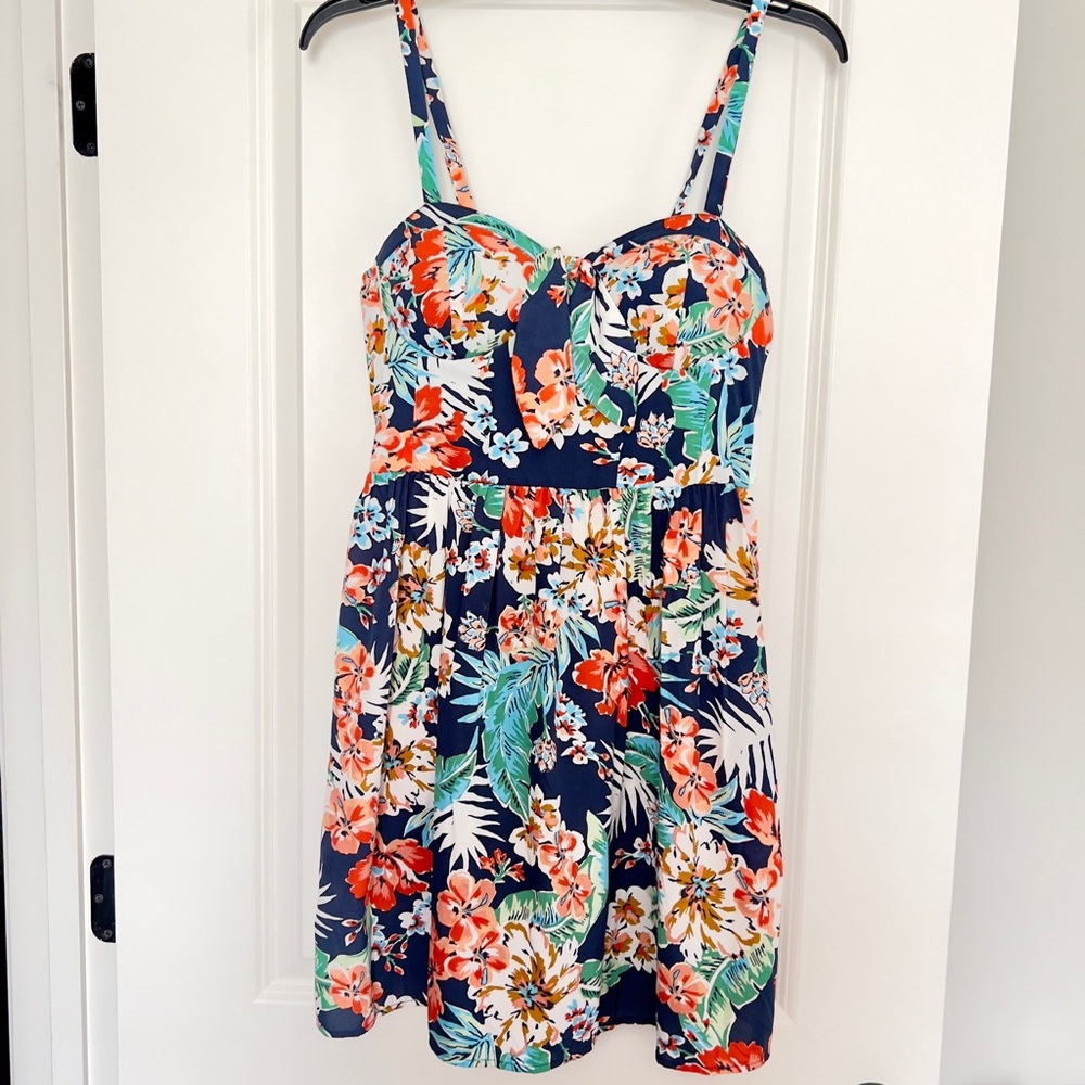 Floral Navy Sundress with Spaghetti Straps